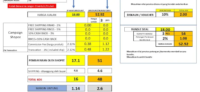 REVIEW KEDAI SHOPEE UNTUK JANAKAN SALES MELALUI EXCEL SHOPEE KALKULATOR