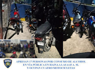 Autoridades apresan 17 personas y ocupan cuatro motocicletas en Haina