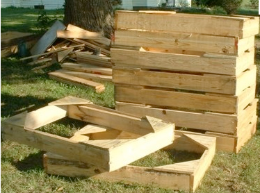 connect the pallets to make three sides of your structure and cover 