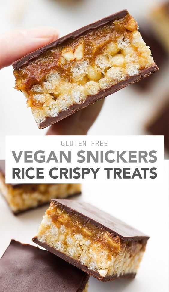 Vegan Snickers Rice Crispy Treats! A decadent dessert of chocolate, gooey caramel mixed with peanuts and a crunchy crispy layer! Gluten free and 10 ingredients #vegan #glutenfree