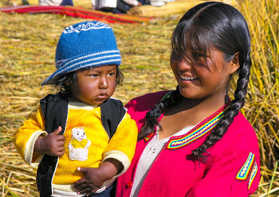 Lake Titicaca Peru Woman Child Nation People