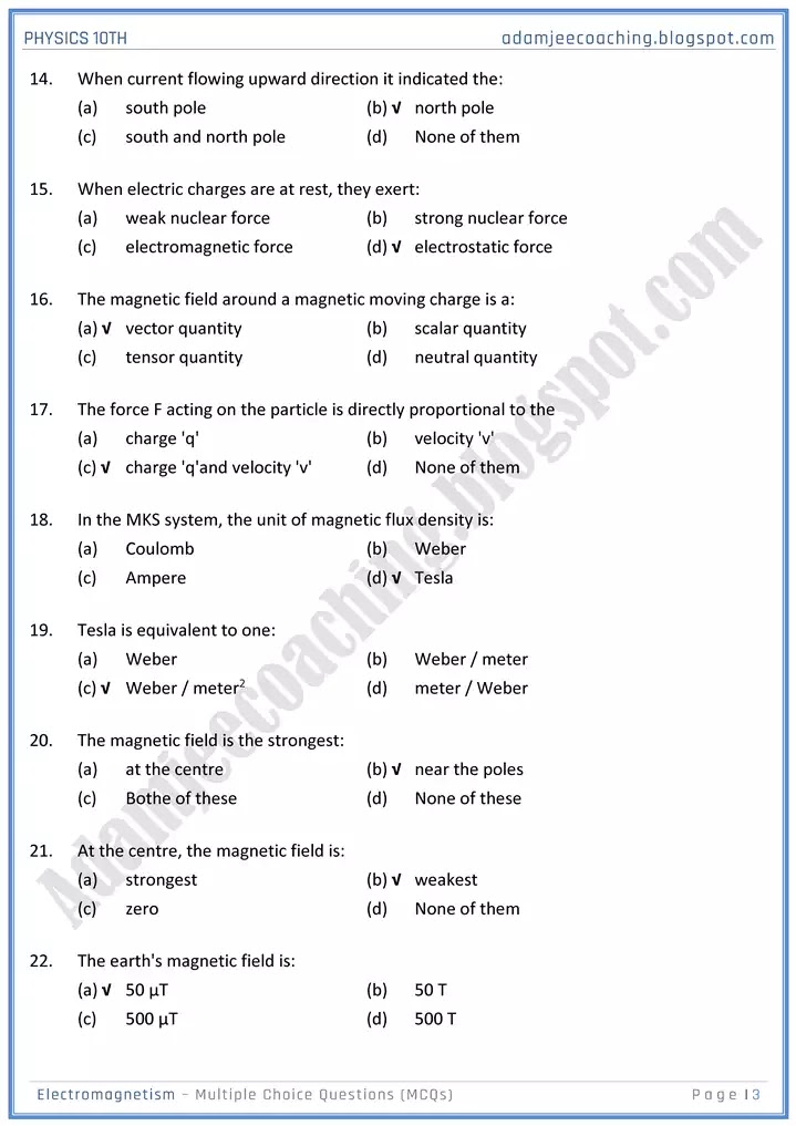 electromagnetism-mcqs-physics-10th