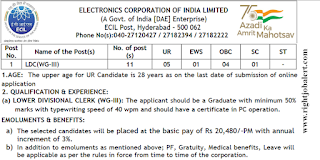 Lower Division Clerk Jobs in Electronics Corporation of India Limited