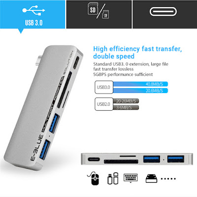 Universal 5 in 1 Type-c to Dual USB 3.0 TF Memory SD Card Reader PD Fast Charge Adapter HUB 