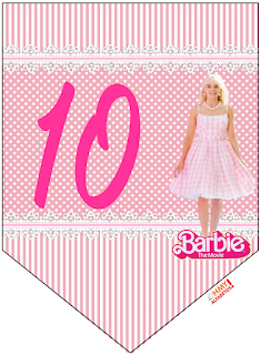 Barbie la Película: Banderines Rosa con Lunares Blancos para Descargar Gratis. Con Números. Barbie the Movie: Pink with Polka Dots Bunting for Free Download. With Numbers.