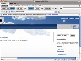 Afficher le menu pour personnaliser un thème Wordpress avec Dreamweaver