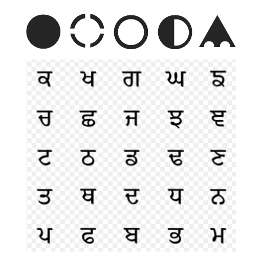 Imagem com escrito preto sobre fundo claro, mostrando a legenda simbólica representativa da classificação das colunas(verticais) do Alfabeto Gurmukhi