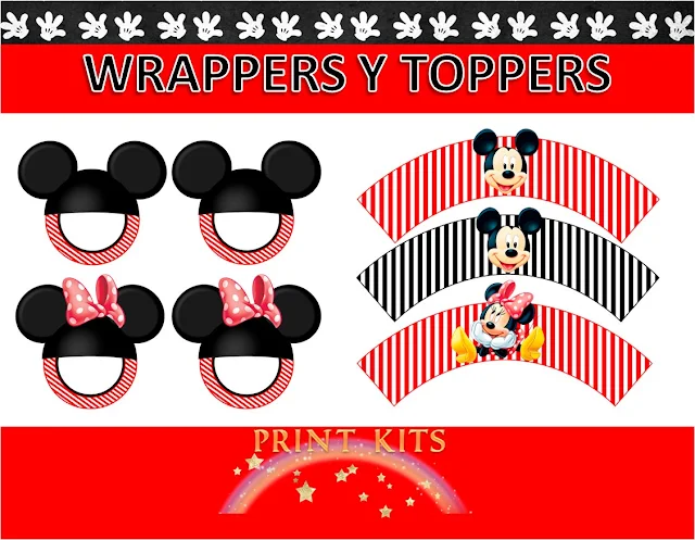 Wrappers y Toppers de Mickey y Minnie para Imprimir Gratis.