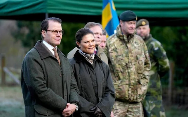 Crown Princess Victoria wore a beige sweater by Andiata, dark grey jacket. Eric Bompard Pea jacket pullover in beige