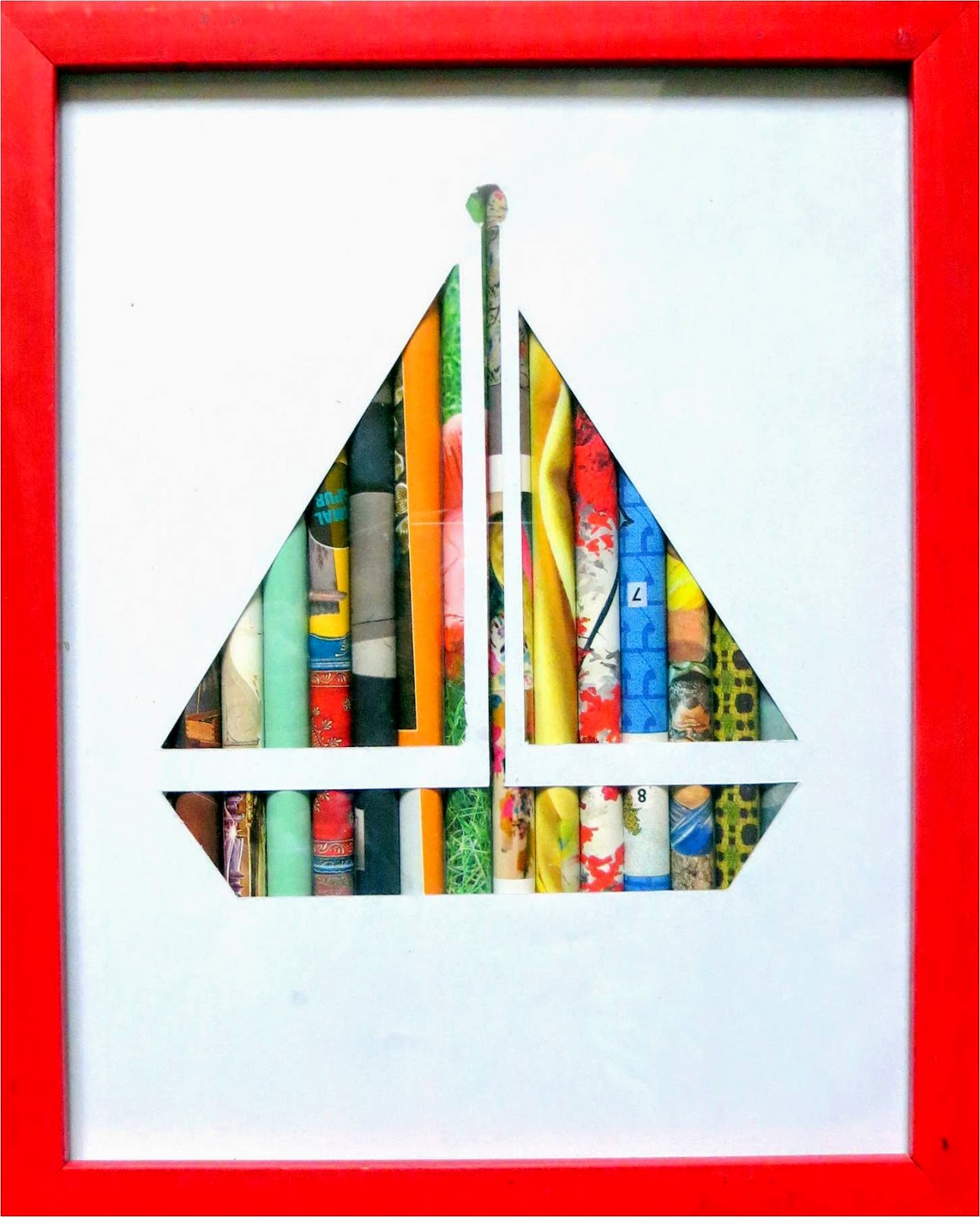Quirk It Design_Color Silhouettes_stencil photo frame with color magazine paper background_DIY_Quirky_Home_Decor_sail