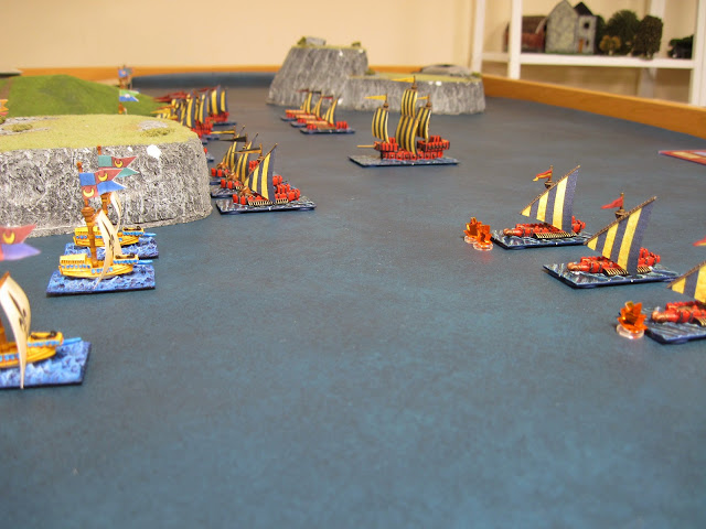 Buccaneers on the right flank fair better and do some real damage to the War Galleys.