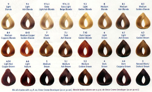 L'Oréal hair color shades chart: The Hair color chart was made in 2007 with 