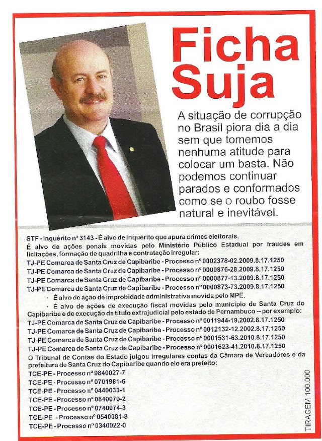 Em Santa Cruz, panfleto lista processos contra Zé Augusto Maia e o chama de Ficha Suja