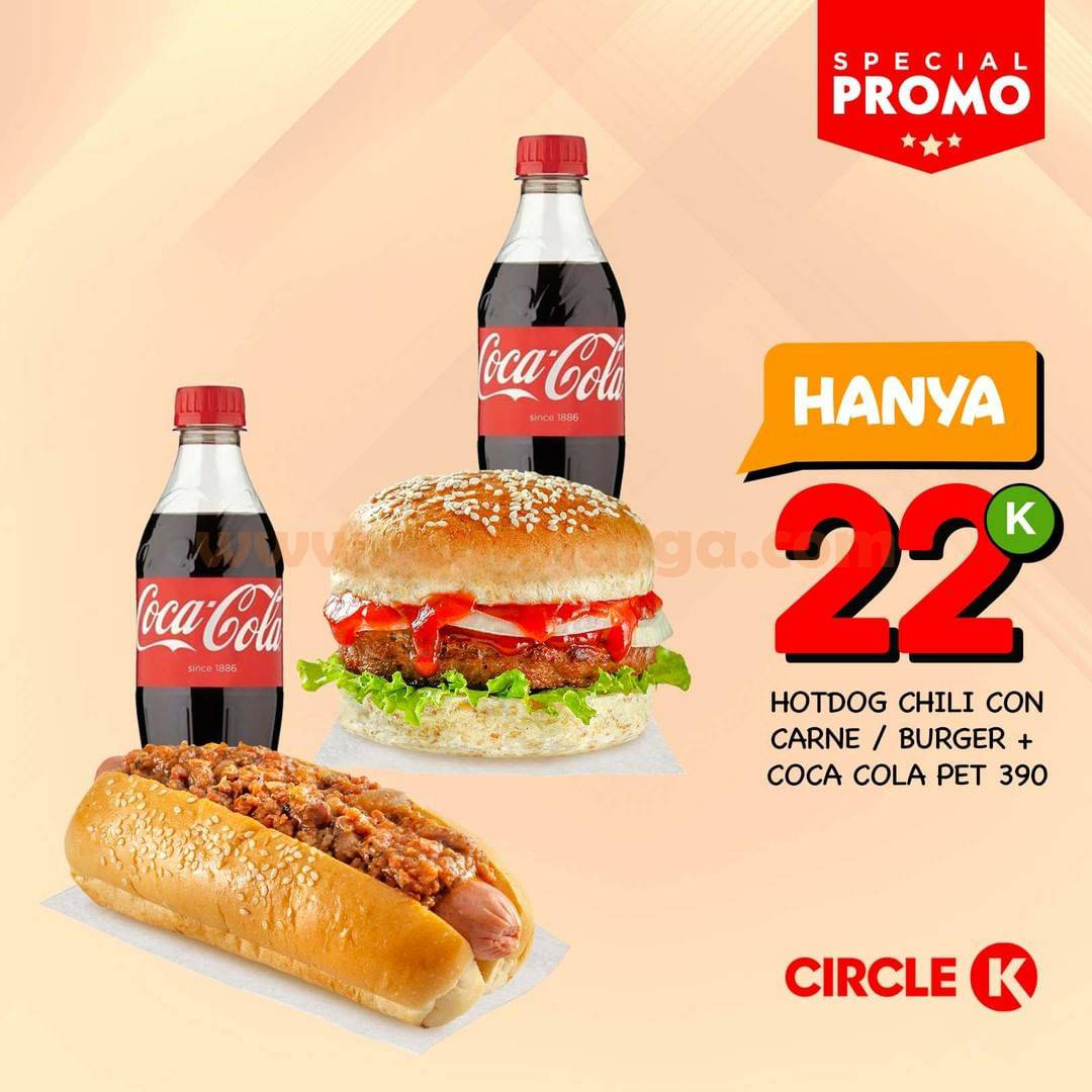 Circle K Promo HotDog / Burger + Coca Cola harga hanya 22RB