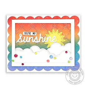 Sunny Studio Stamps: Frilly Frame Dies Fluffy Cloud Border Dies Sunshine Word Die Friendship Card by Mindy Baxter