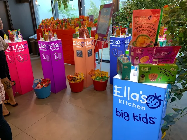 Light up displays showing samples of the Ella's Kitchen range for each age group from 4 months to Big Kids