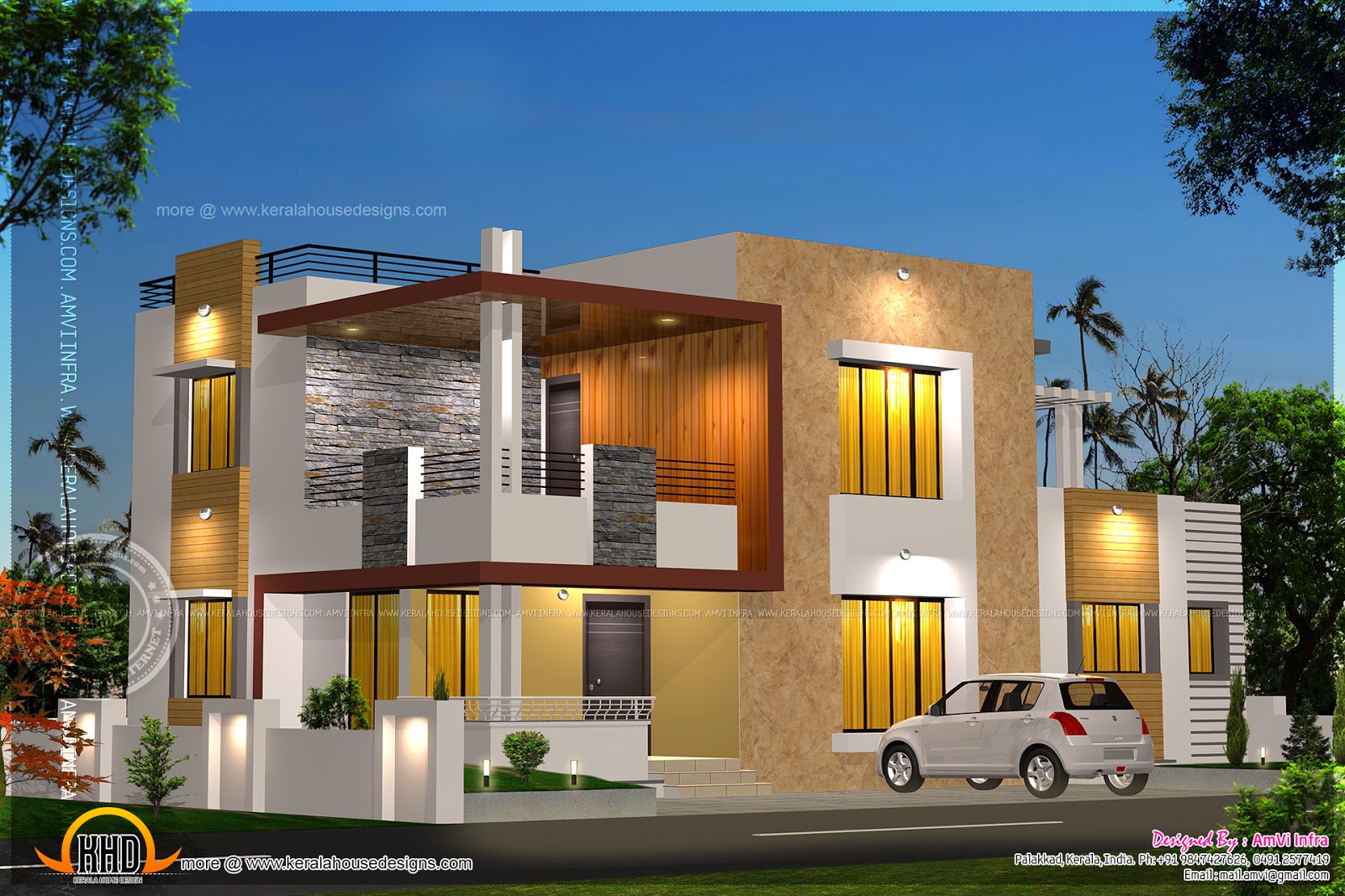 Floor plan  and elevation  of modern  house  Kerala home  