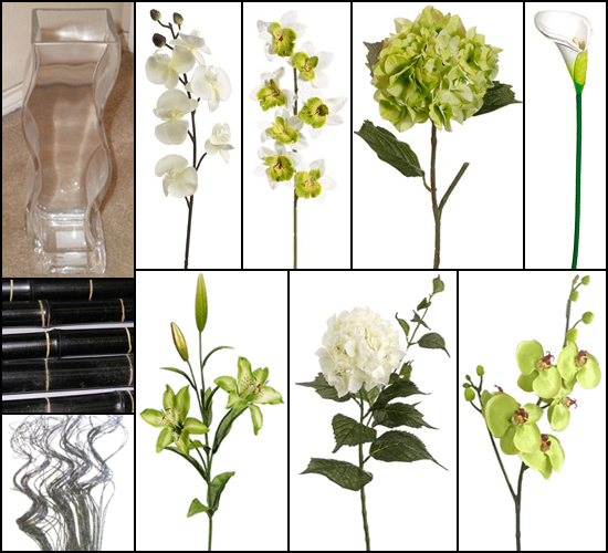 Items used to create Julie's White Green and Black Wedding Inspiration 