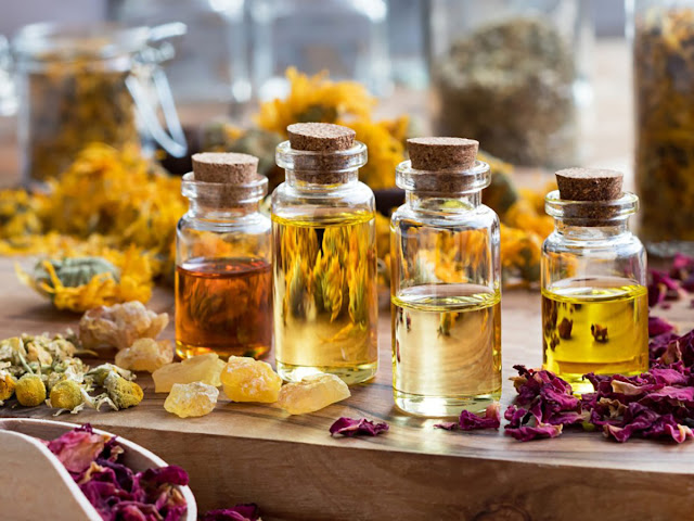 Cork bottles of essential oils