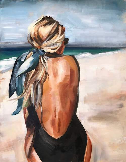 Salty Blonde Oil Print, oil painting beach fashion portrait
