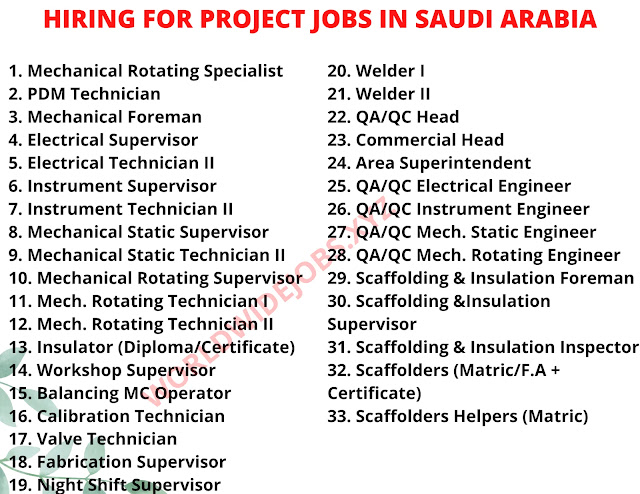 HIRING FOR PROJECT JOBS IN SAUDI ARABIA