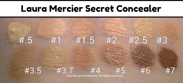 Laura Mercier Secret Concealer; Review & Swatches of Shades .5, 1, 1.5, 2, 2.5, 3, 3.5, 3.7, 4, 5, 6, 7, 