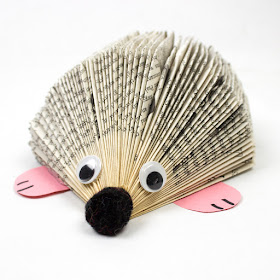 Easy Book Folding Art Craft- How to Make An Adorable Hedgehog out of paper books, a fun DIY book animal craft
