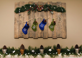 Christmas mantel - glitter pinecones & wooden wall hanging - Turtles and Tails blog