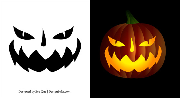 Top printable scary face pumpkin carving pattern design stencils