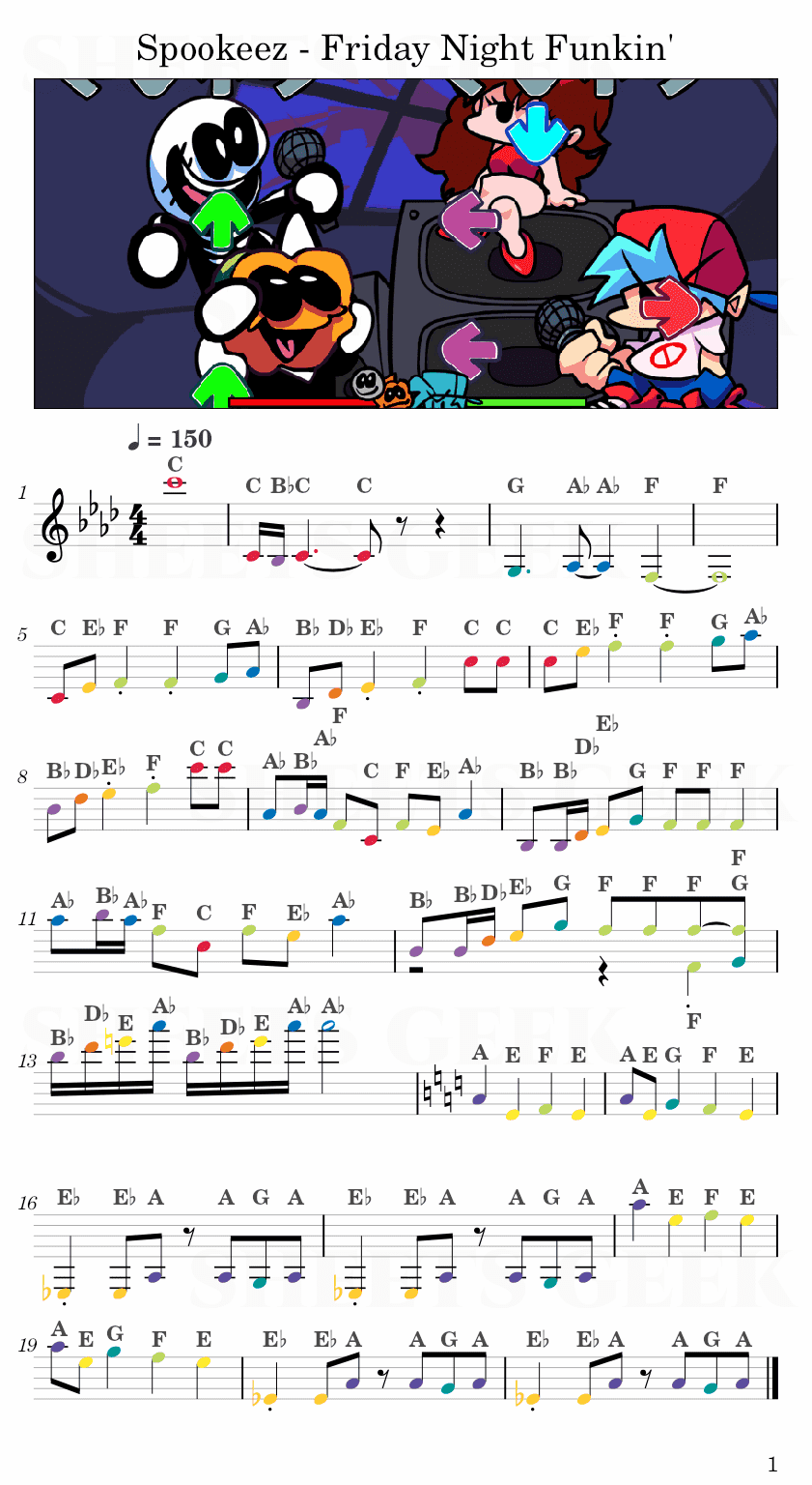 Spookeez - Friday Night Funkin' Easy Sheet Music Free for piano, keyboard, flute, violin, sax, cello page 1