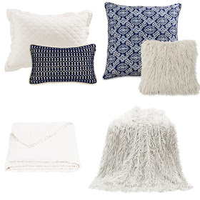 Vintage White Diamond Linie Quilt and pillow sham, Mongolian Fur throw and pillow, Monterey bedding accent pillows