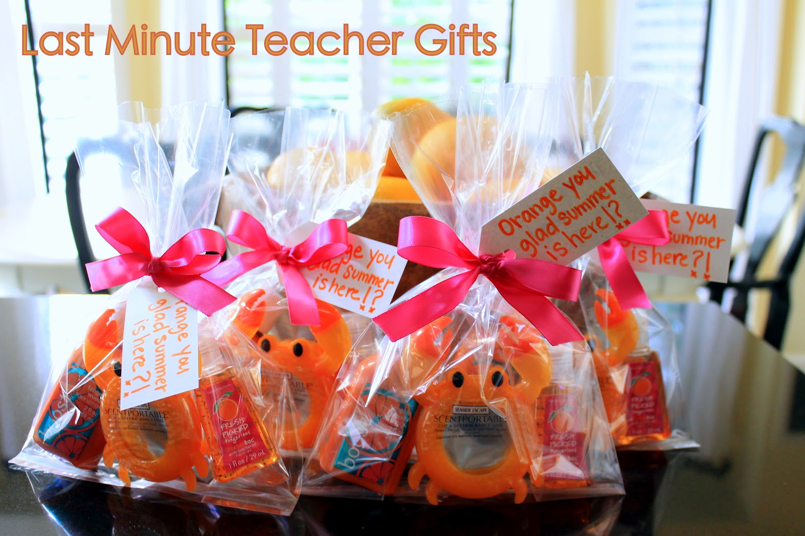 ... of orange summer items and tied them up with a hand written gift tag