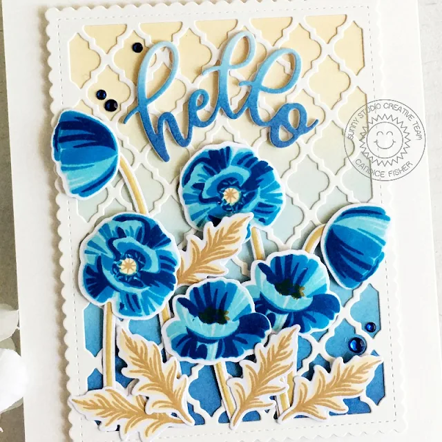 Sunny Studio Stamps: Poppy Fields Frilly Frame Dies Slimline Dies Everyday Card by Candice Fisher