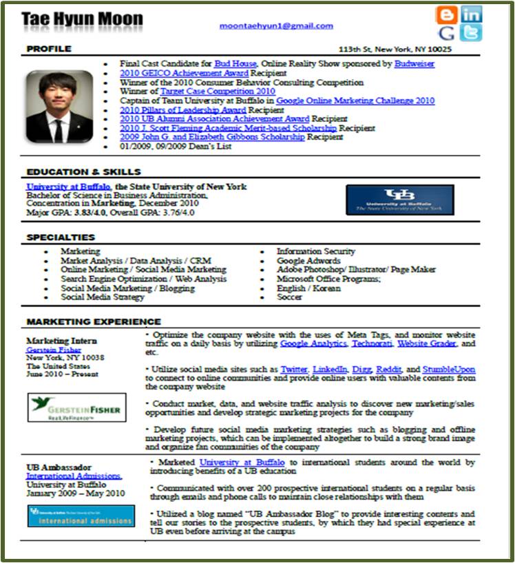 Tae Hyun Moon - Innovative Marketer: New Resume Format in 