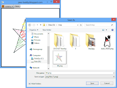 Example to save canvas to file of PNG format using FileChooser