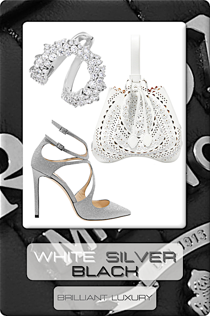 ♦THIS & THAT in white silver black #shoes #bags #jewelry #brilliantluxury