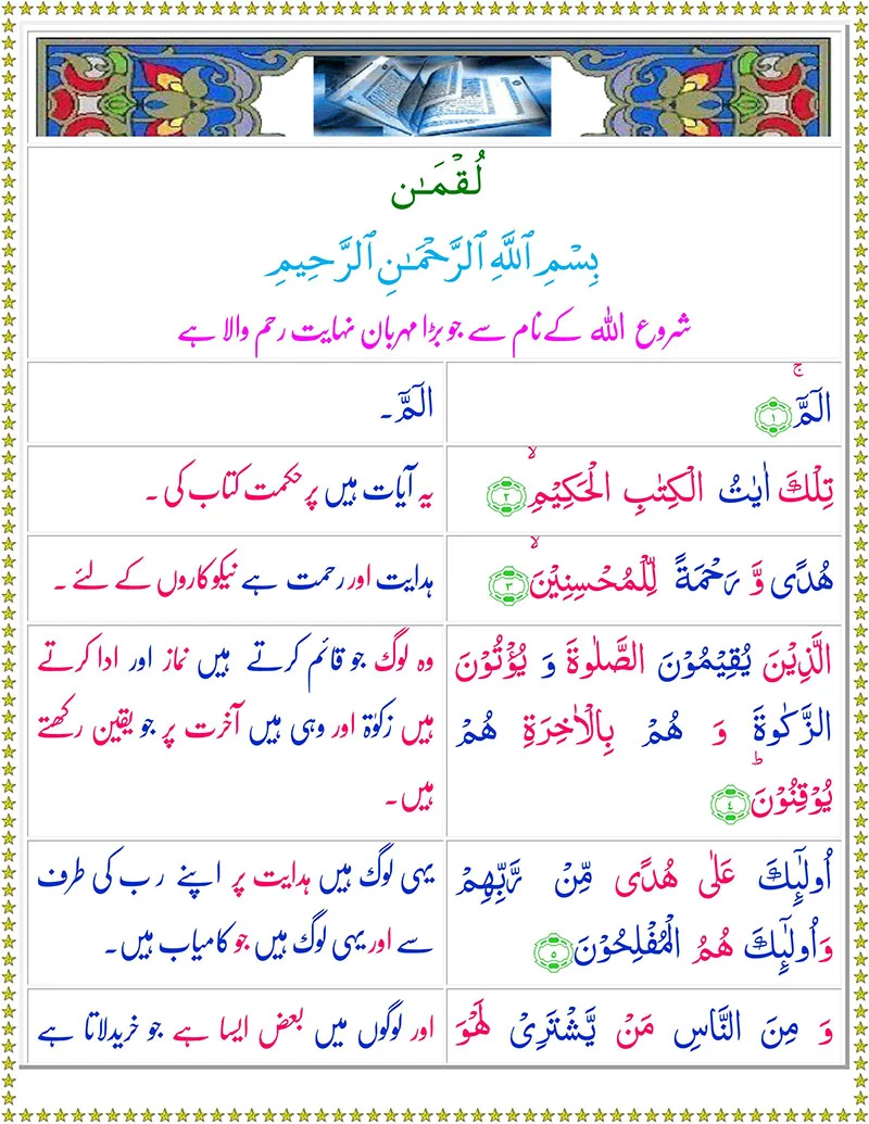 Surah Luqman  with Urdu Translation,Quran with Urdu Translation,Quran,