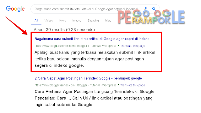 Hasil indeks di pencarian google