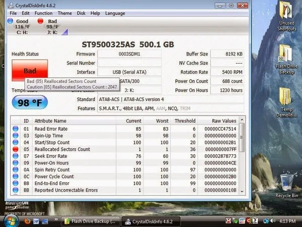 How to reset hard disk S.M.A.R.T BAD