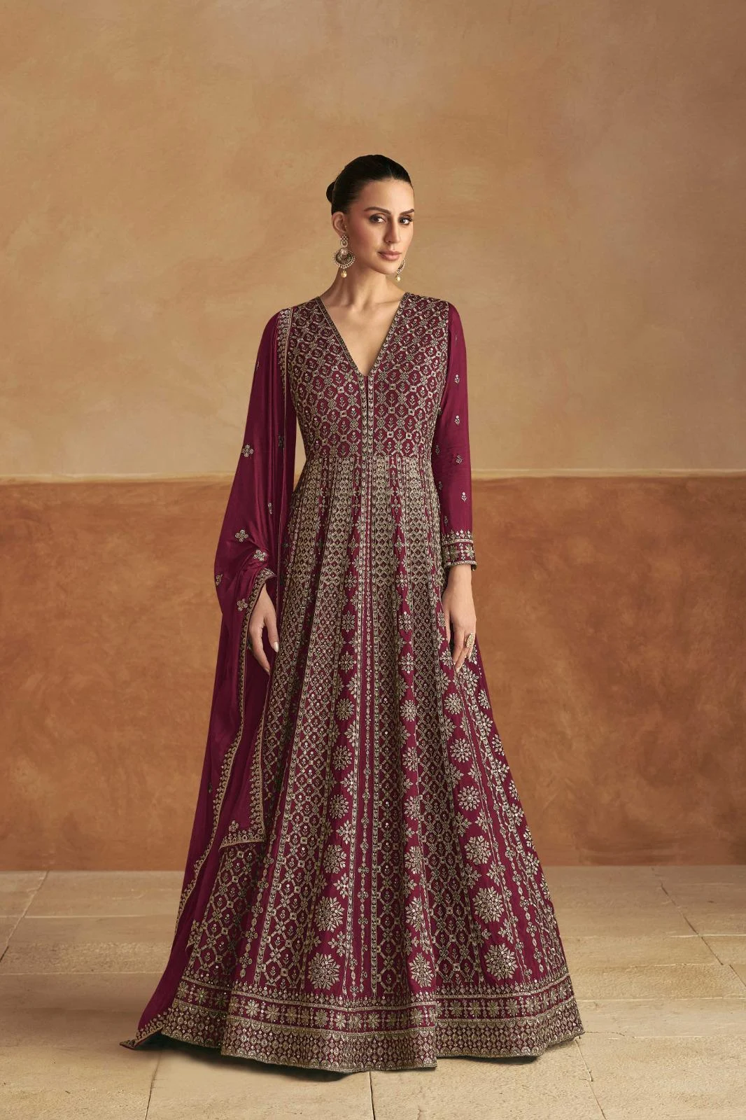 Nagma 7510 Gulkayra Designer Chinon Front And Back Work Gown Dupatta Set
