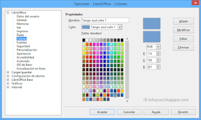 Opciones de color en LibreOffice