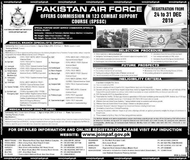 Pakistan Air Force job 2019 | Join PAF |123 Combat Support / SPSSC 