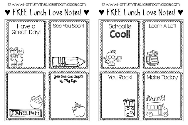    Fern Smith's Classroom Ideas FREE Printable Lunch Box Love Notes at TeacherspayTeachers!