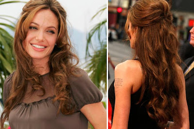  best celebrity hairstyles Angelina Jolie brown long wavy ponytail