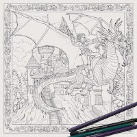 Medieval Knight on Dragon Colouring page