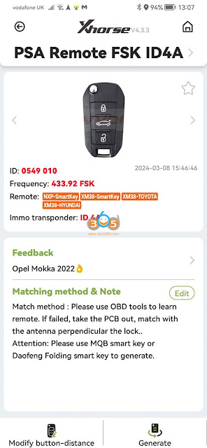 Program Opel Corsa Mokka 4A Key using Xhorse Key 3