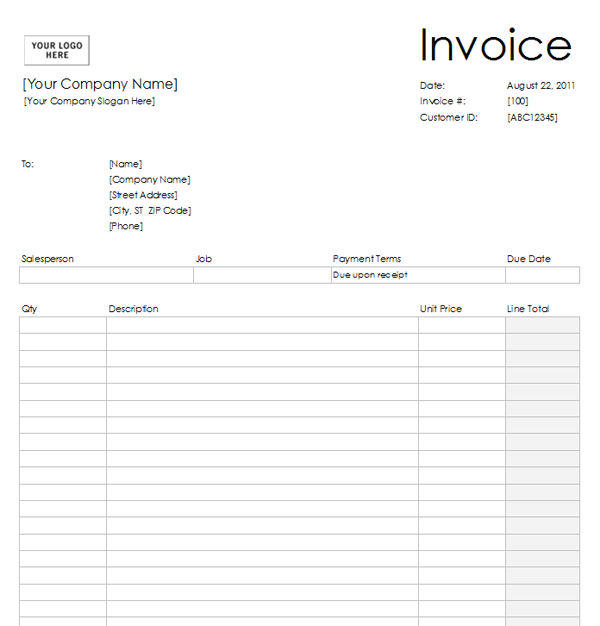 free blank invoice template for excel