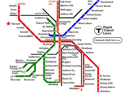 Boston T Map of Metro System