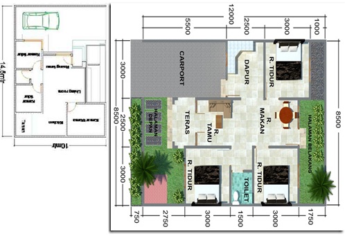 27+ Denah Rumah Dengan 3 Kamar Tidur Dan 2 Kamar Mandi