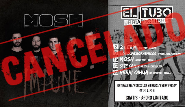 Cancelado el concierto de Mosh en El Tubo